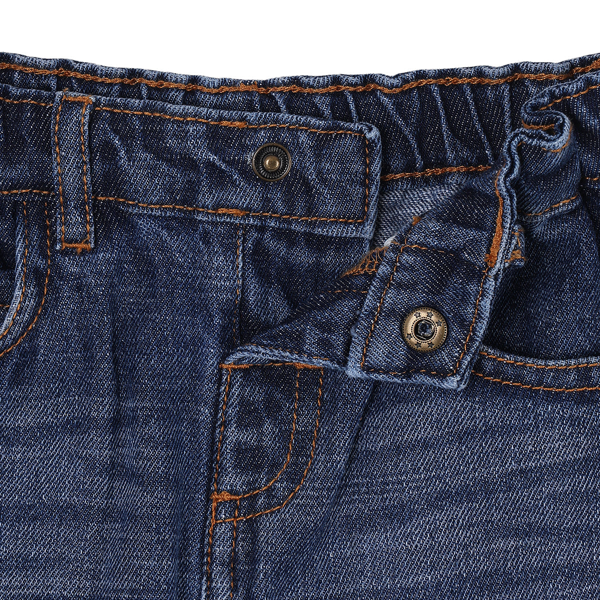 Baby Boys Dark Blue Cotton Blend Cargo Denim Pants Regular Fit
