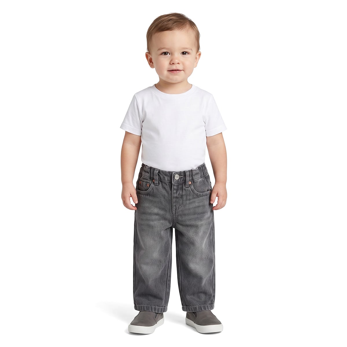 Baby Boys Grey Cotton Denim Wide-Leg Pants Regular Casual Wear