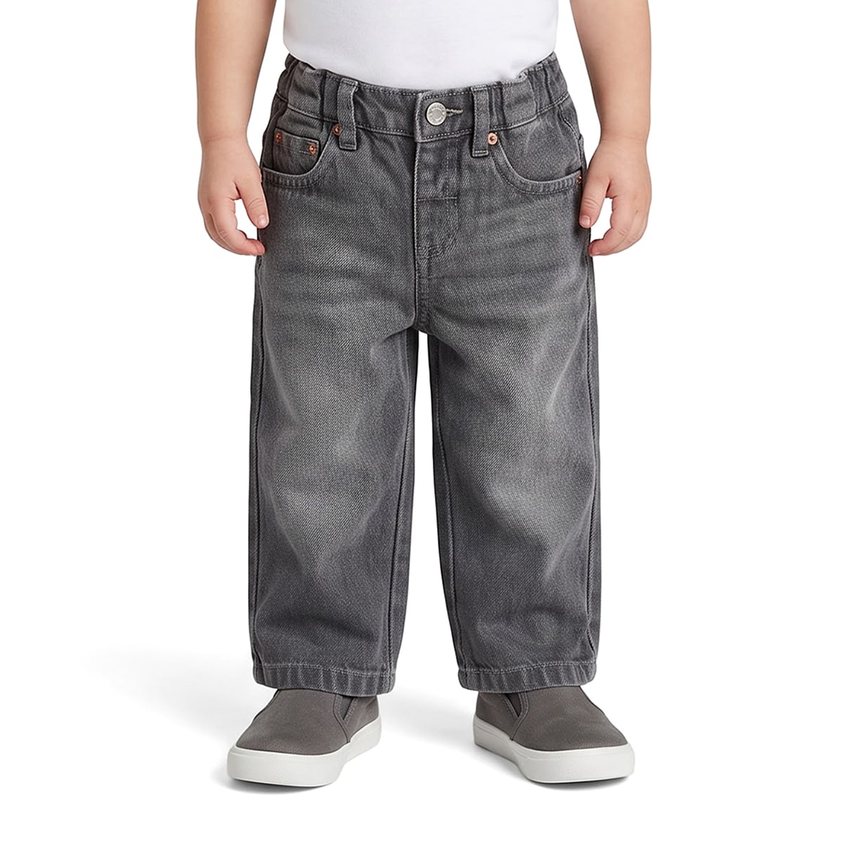 Baby Boys Grey Cotton Denim Wide-Leg Pants Regular Casual Wear