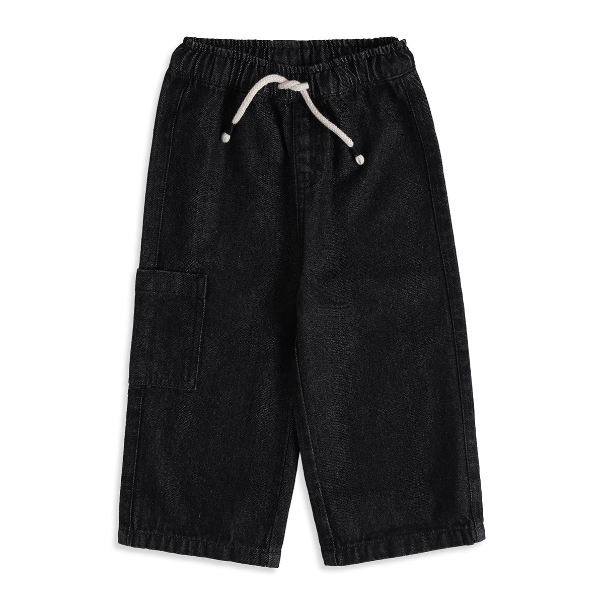Baby Boys Black Cotton Denim Cargo Pants Wide-Leg Casual Wear