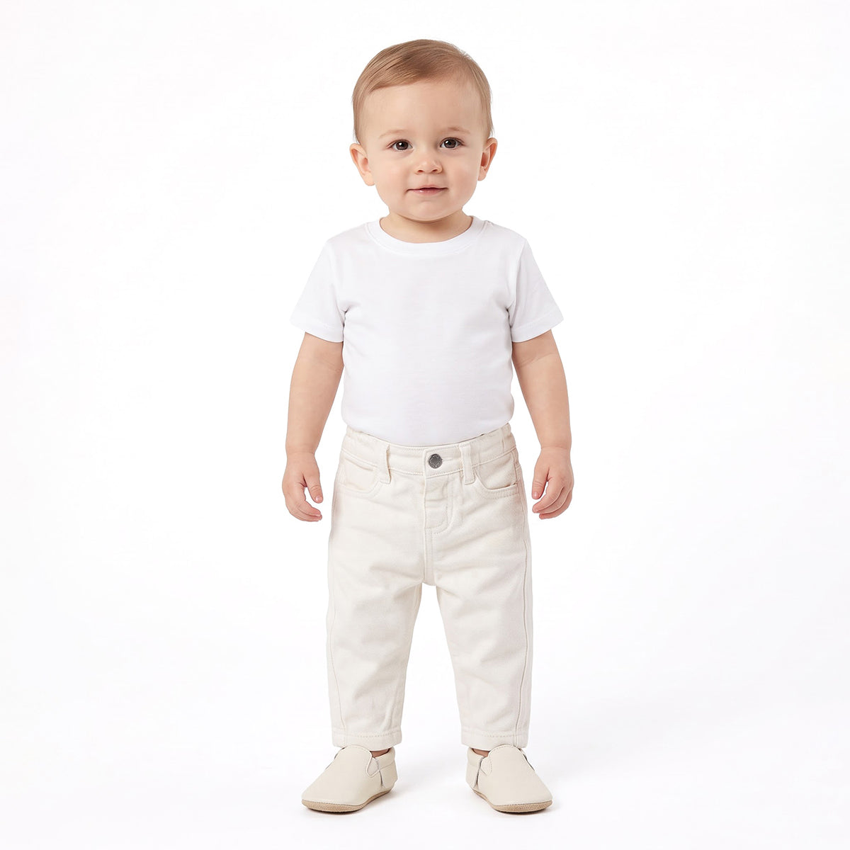 Baby Boys White Cotton Denim Shorts Regular Casual Wear