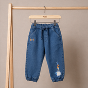 Baby Boys Blue Sheep Printed Denim Pant Regular Fit Casual Wear
