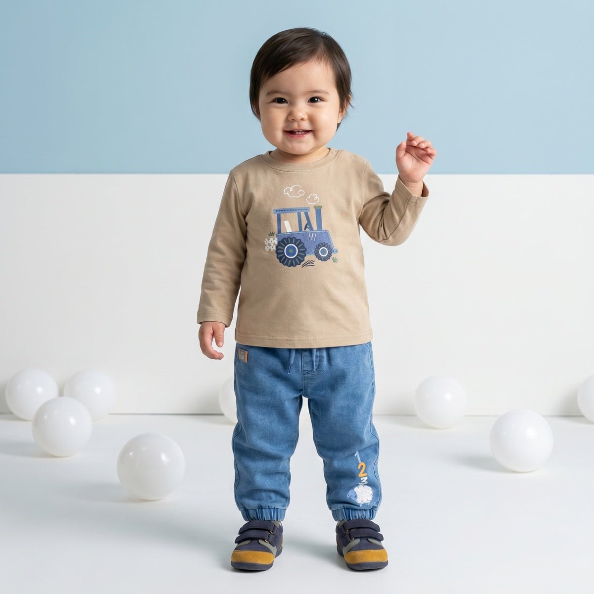 Baby Boys Blue Sheep Printed Denim Pant Regular Fit Casual Wear