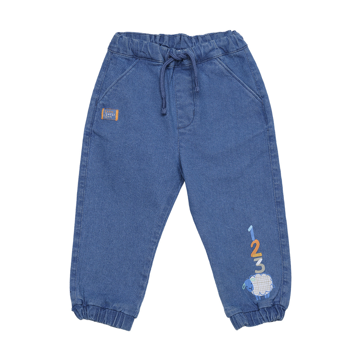 Baby Boys Blue Sheep Printed Denim Pant Regular Fit Casual Wear