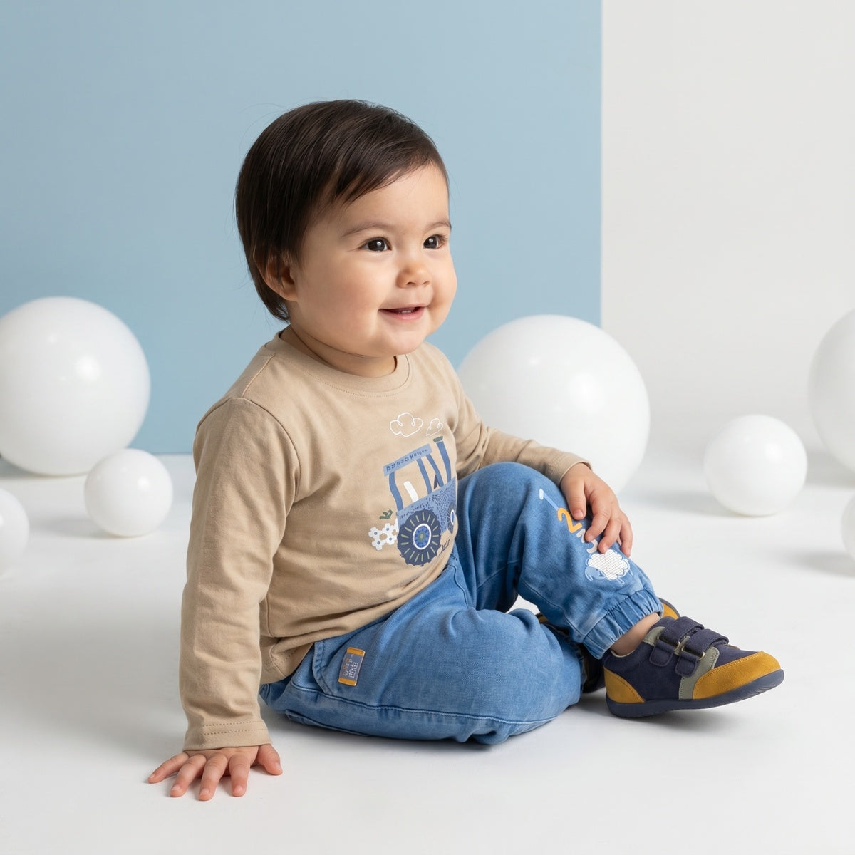 Baby Boys Blue Sheep Printed Denim Pant Regular Fit Casual Wear