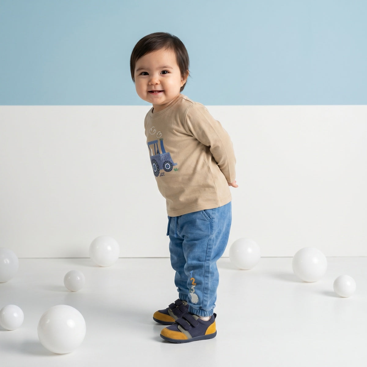 Baby Boys Blue Sheep Printed Denim Pant Regular Fit Casual Wear
