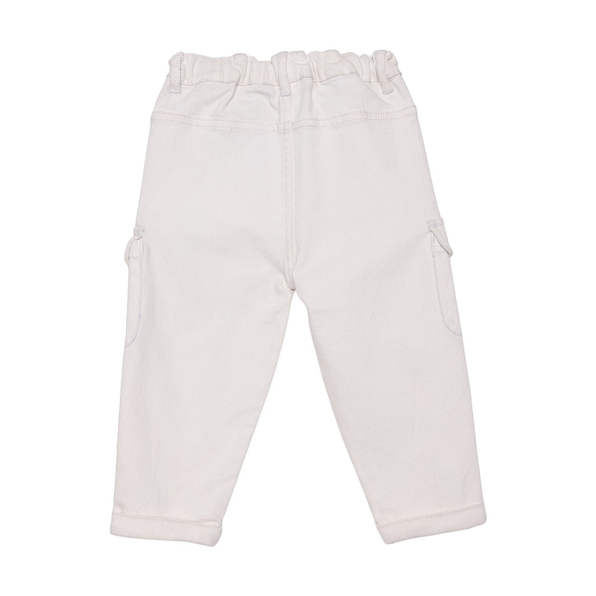 Baby Boys White Denim Tractor And Cow Printed Pant Regular Fit Casual Wear
