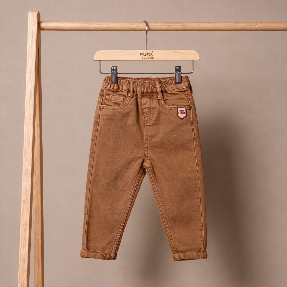 Baby Boys Brown Cotton Denim Pant  Regular Fit Casual Wear