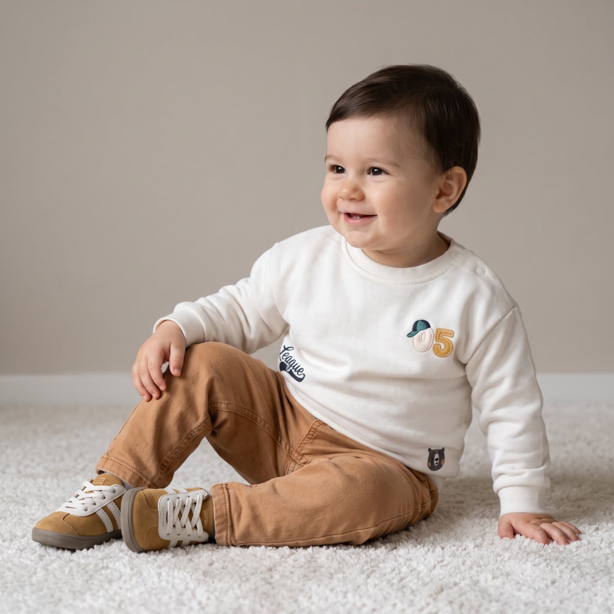 Baby Boys Brown Cotton Denim Pant  Regular Fit Casual Wear
