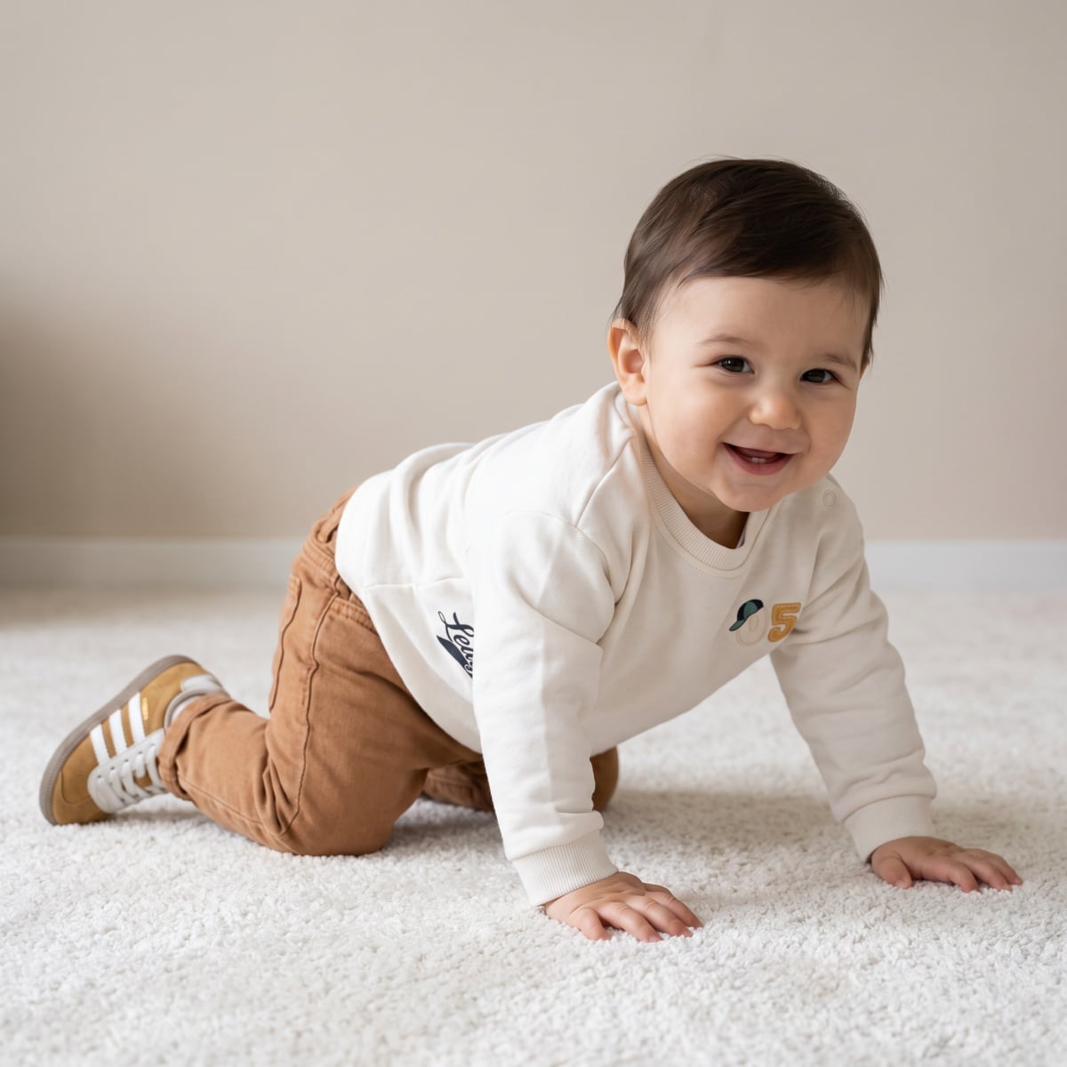 Baby Boys Brown Cotton Denim Pant  Regular Fit Casual Wear