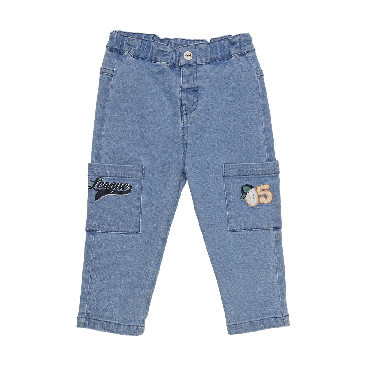 Baby Boys Light Blue Cotton Blend Embroidered Denim Pants Regular Fit Casual Wear