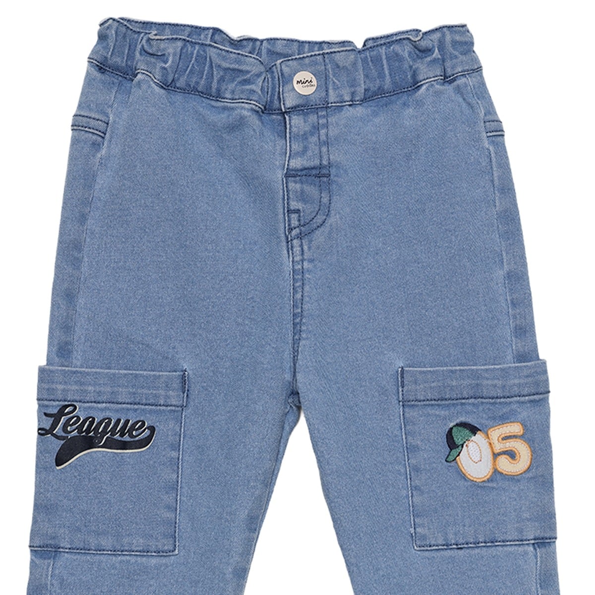 Baby Boys Light Blue Cotton Blend Embroidered Denim Pants Regular Fit Casual Wear