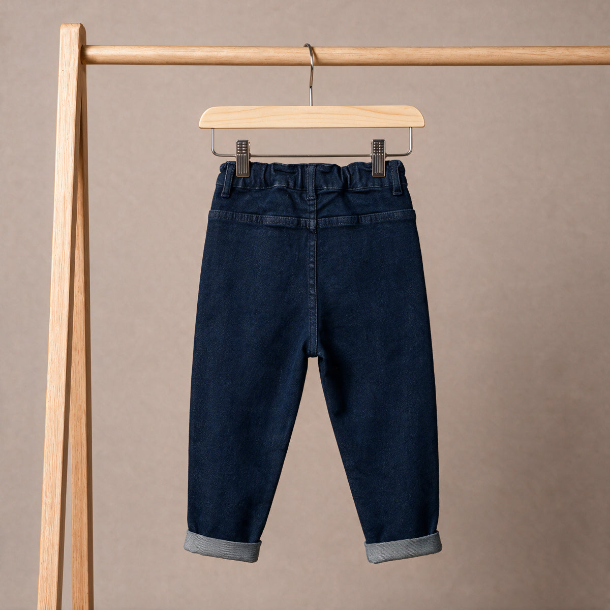 Baby Boys Dark Wash Blue Cotton Denim Pants Bear Badge Regular Fit Casual Wear