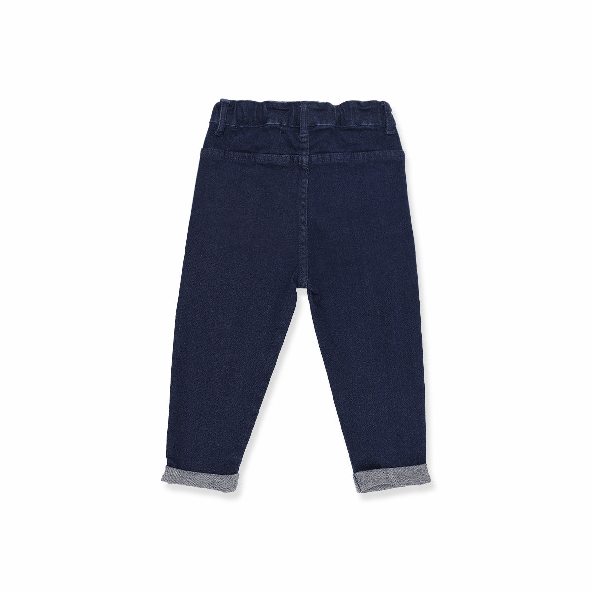 Baby Boys Dark Wash Blue Cotton Denim Pants Bear Badge Regular Fit Casual Wear