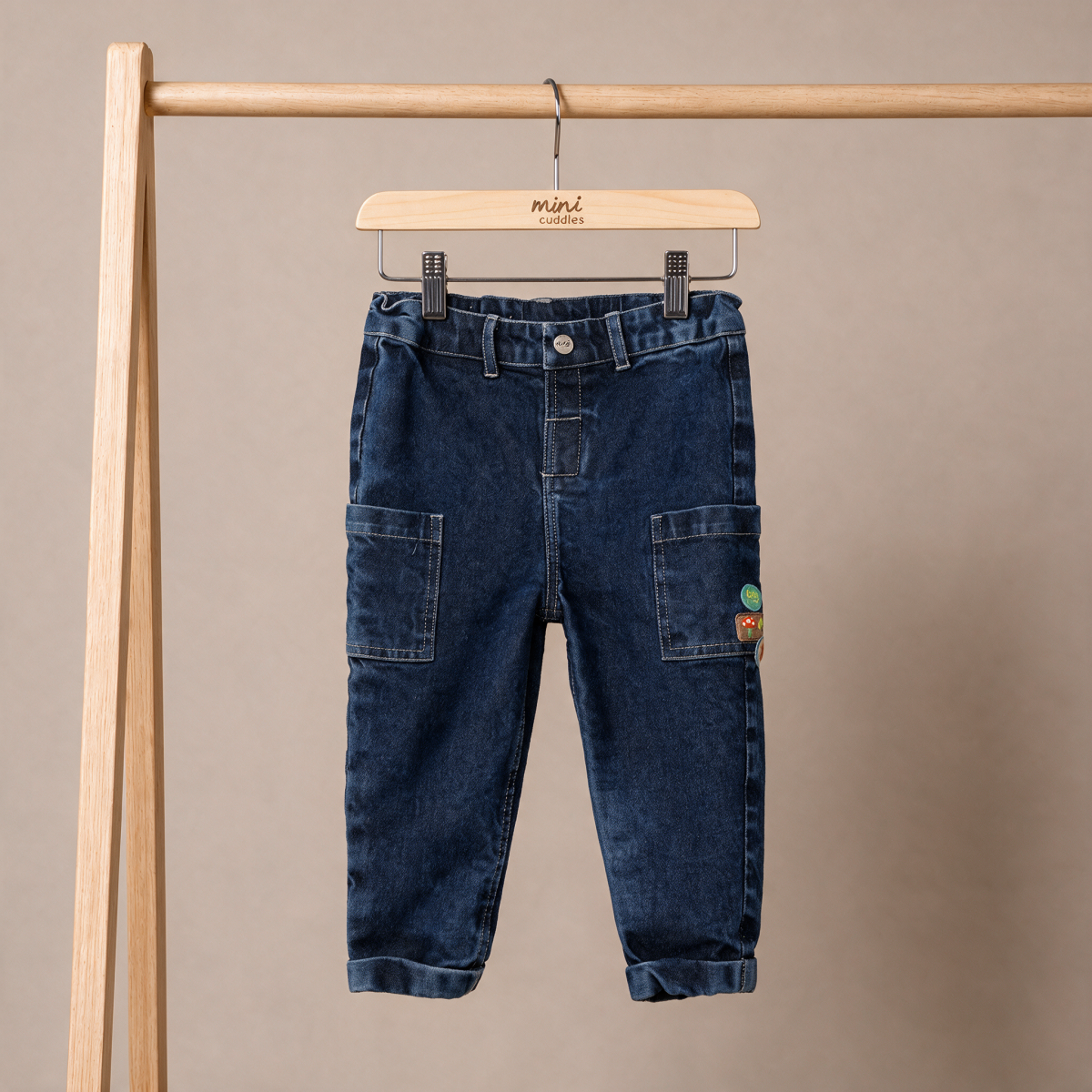 Baby Boys Dark Blue Cotton Blend Vehicle Embroidered Denim Pants Regular Fit Casual Wear