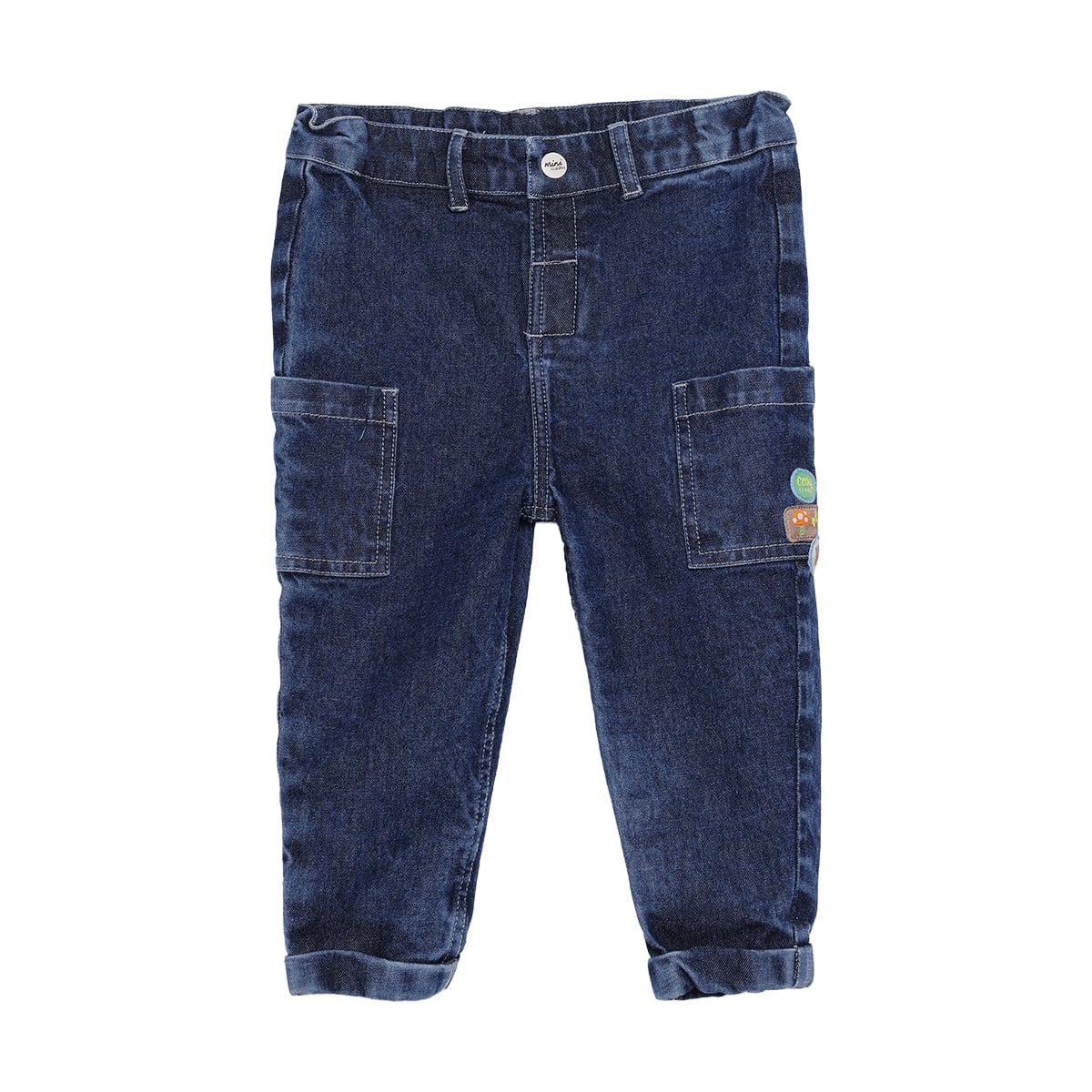 Baby Boys Dark Blue Cotton Blend Vehicle Embroidered Denim Pants Regular Fit Casual Wear
