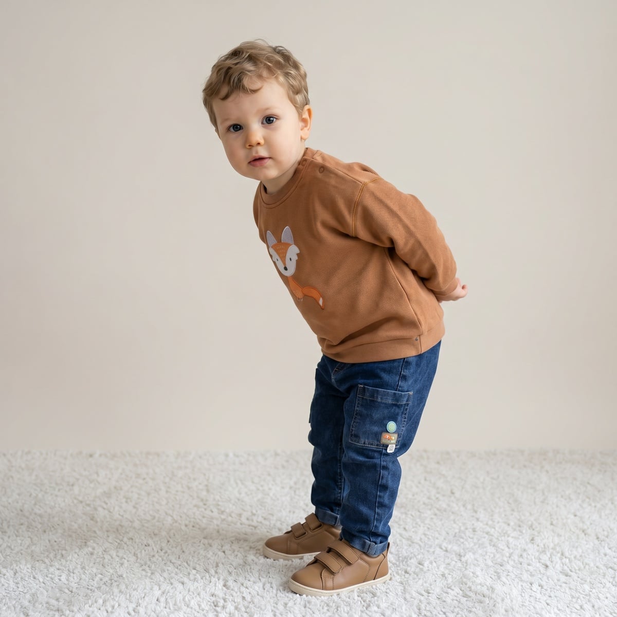 Baby Boys Dark Blue Cotton Blend Vehicle Embroidered Denim Pants Regular Fit Casual Wear