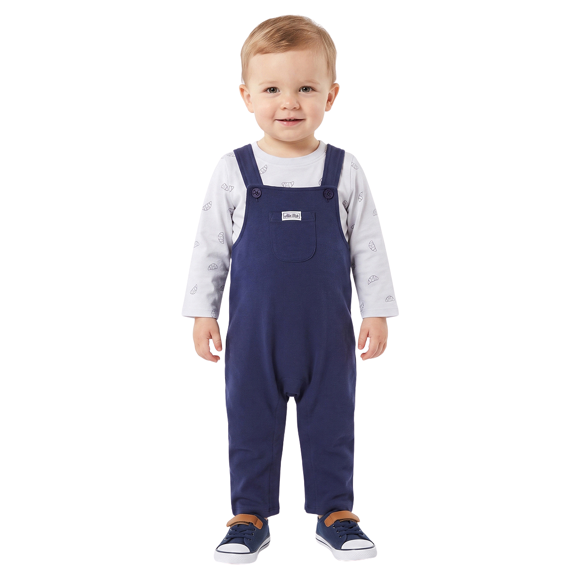 Baby Boys Light Blue and Navy Croissant Printed T Shirt and Dungaree