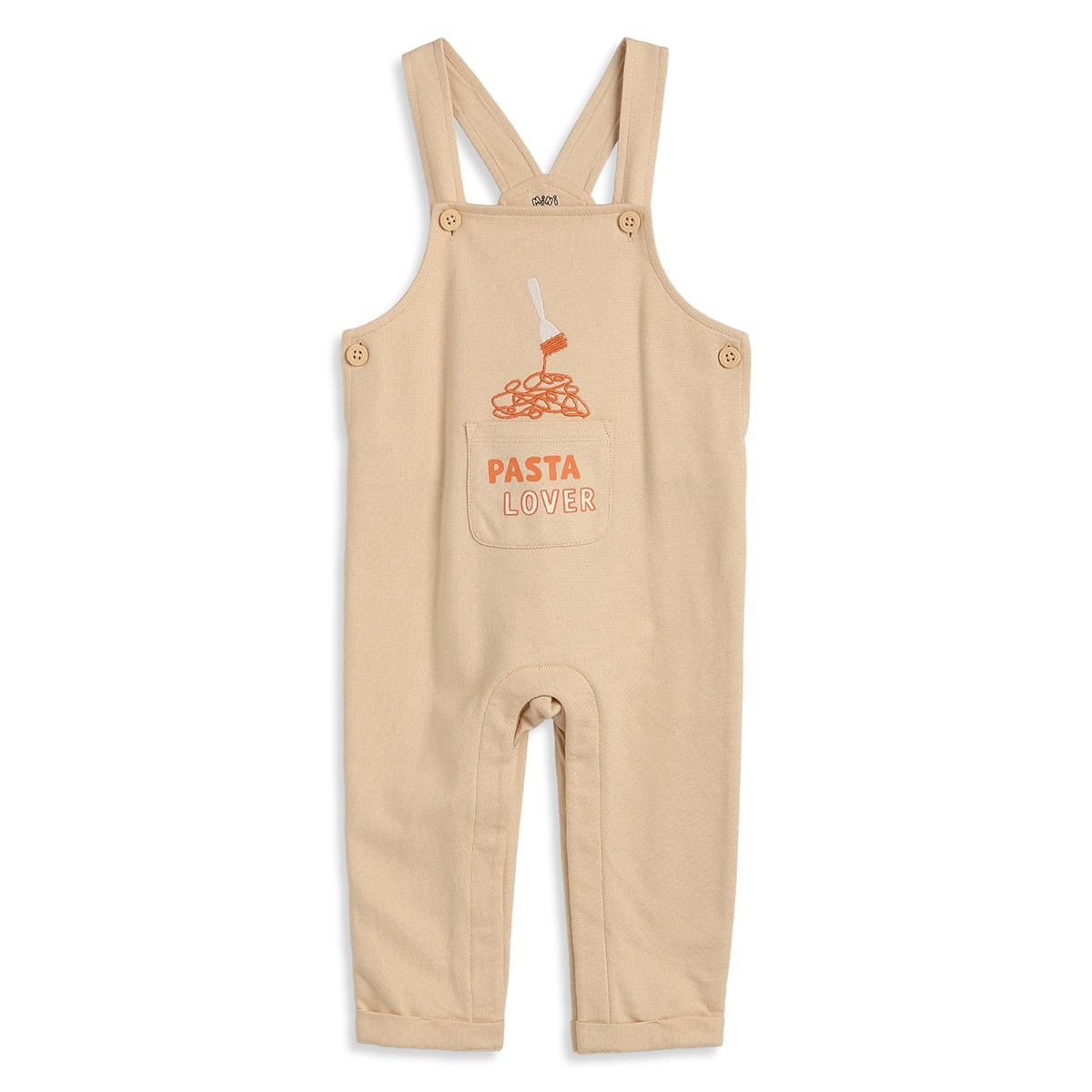 Baby Boys Beige Dungaree with Orange Full Sleeves T-Shirt Casual Outfit Set
