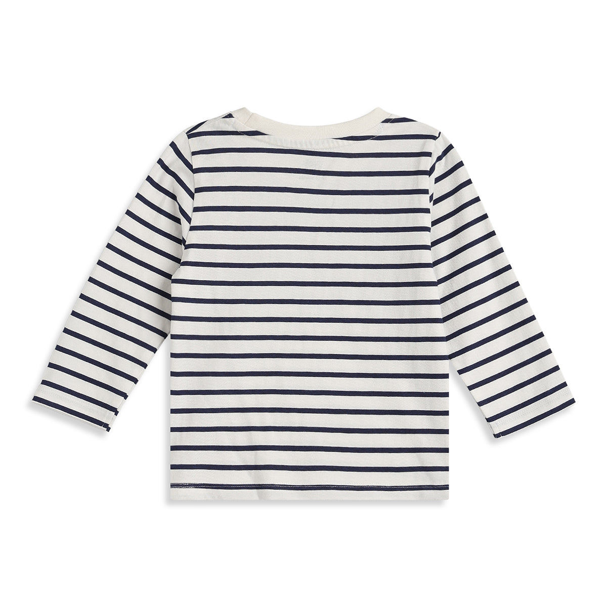 Baby Boys Blue Denim Dungaree with White & Navy Striped Full Sleeves T-Shirt Casual Outfit Set