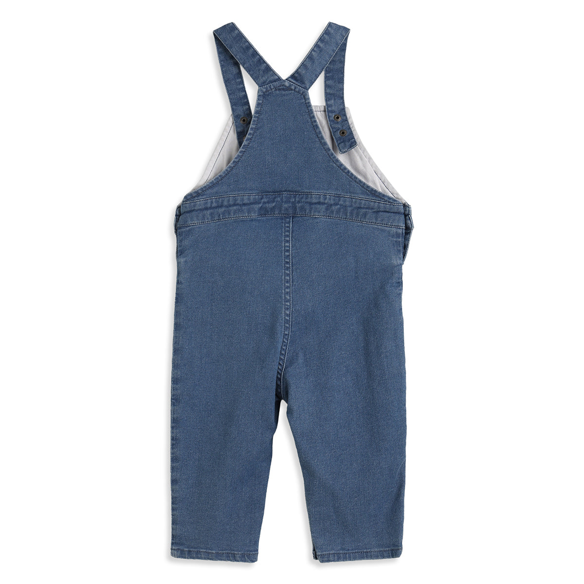 Baby Boys Blue Denim Dungaree with White & Navy Striped Full Sleeves T-Shirt Casual Outfit Set