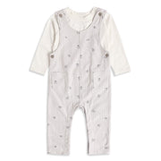 Baby Boys Grey And Off White Cotton Blend Dog Printed Dungaree Set Pack of 1 Regular Fit Casual Wear