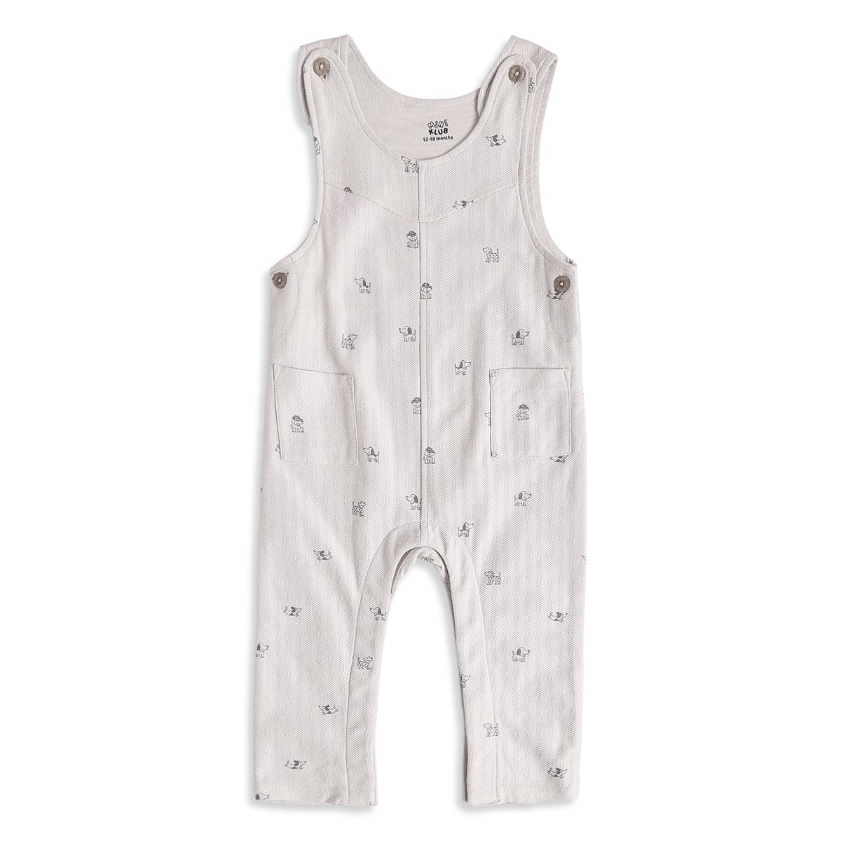 Baby Boys Grey And Off White Cotton Blend Dog Printed Dungaree Set Pack of 1 Regular Fit Casual Wear