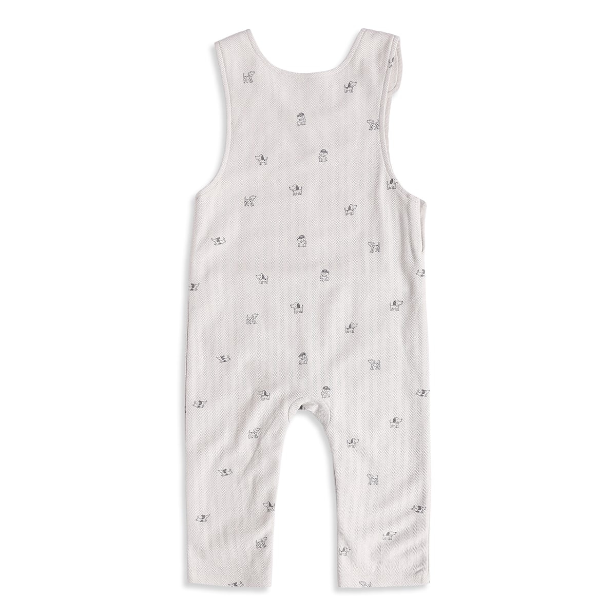 Baby Boys Grey And Off White Cotton Blend Dog Printed Dungaree Set Pack of 1 Regular Fit Casual Wear