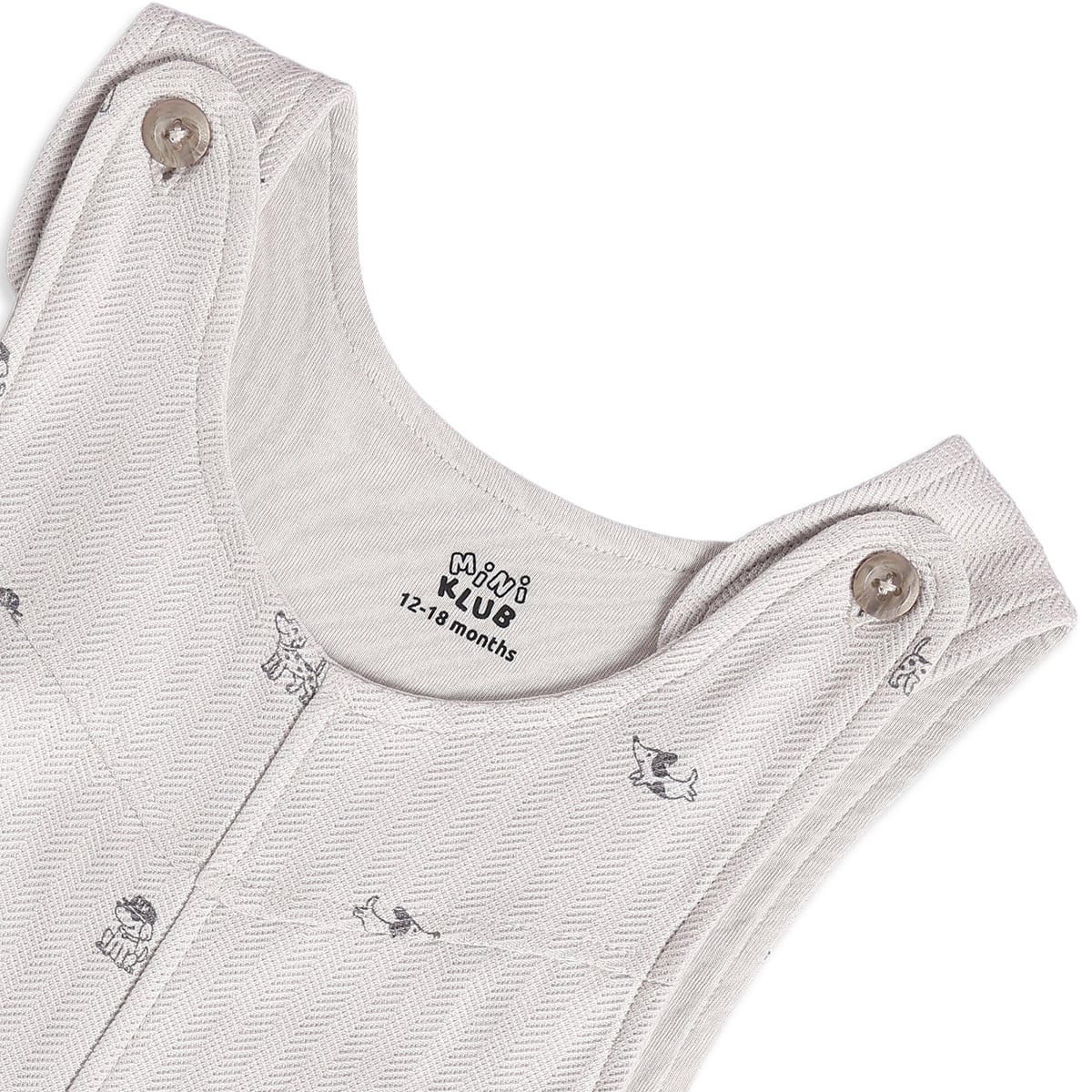 Baby Boys Grey And Off White Cotton Blend Dog Printed Dungaree Set Pack of 1 Regular Fit Casual Wear