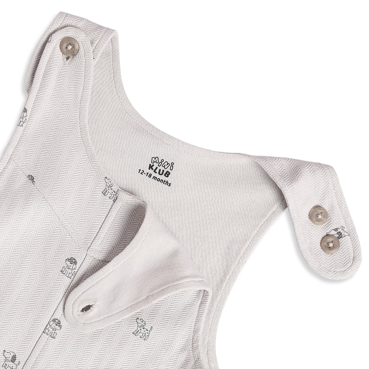 Baby Boys Grey And Off White Cotton Blend Dog Printed Dungaree Set Pack of 1 Regular Fit Casual Wear