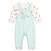 Baby Boys Mint Green and Cream Animal Printed T-Shirt and Dungaree Set Regular Fit Casual Wear