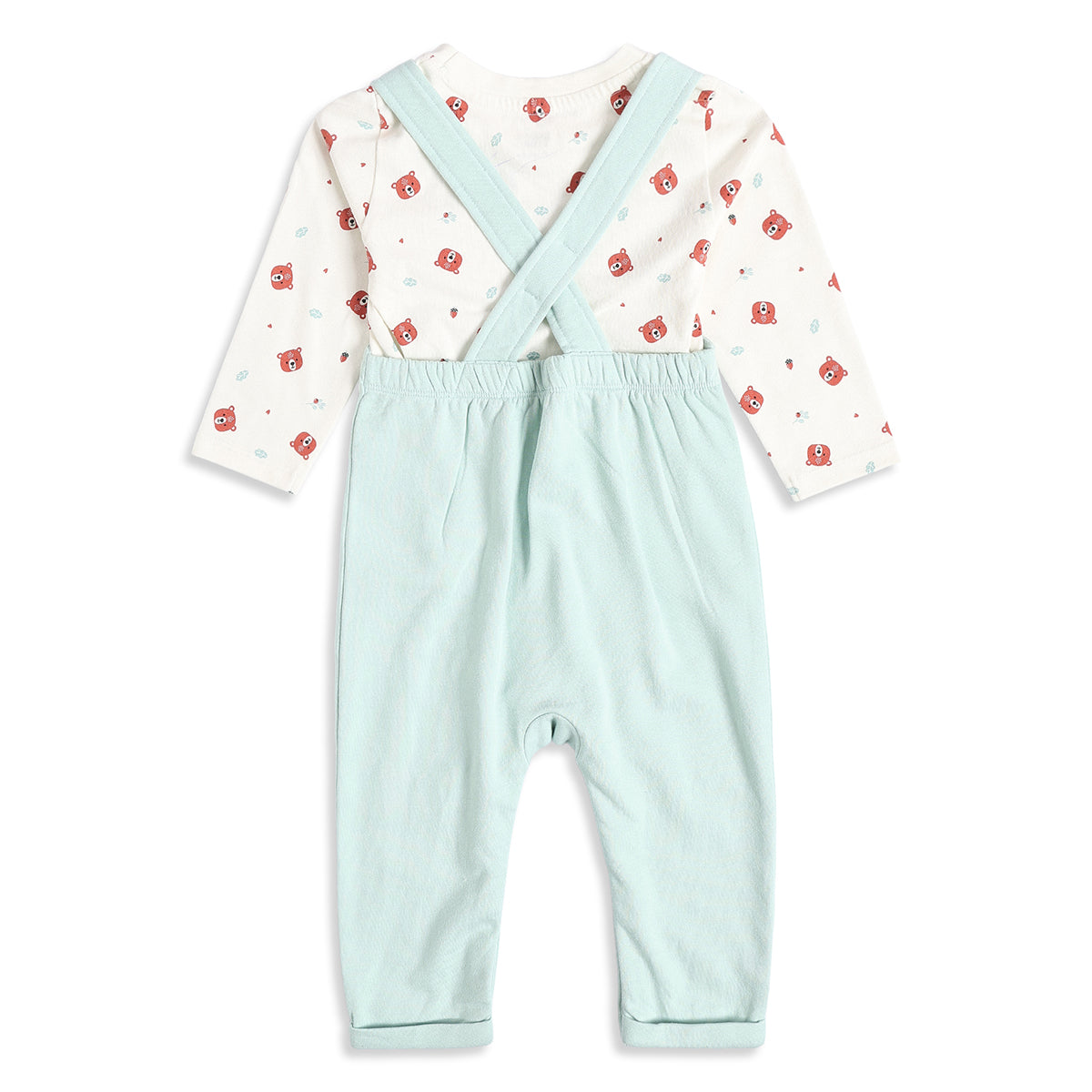 Baby Boys Mint Green and Cream Animal Printed T-Shirt and Dungaree Set Regular Fit Casual Wear