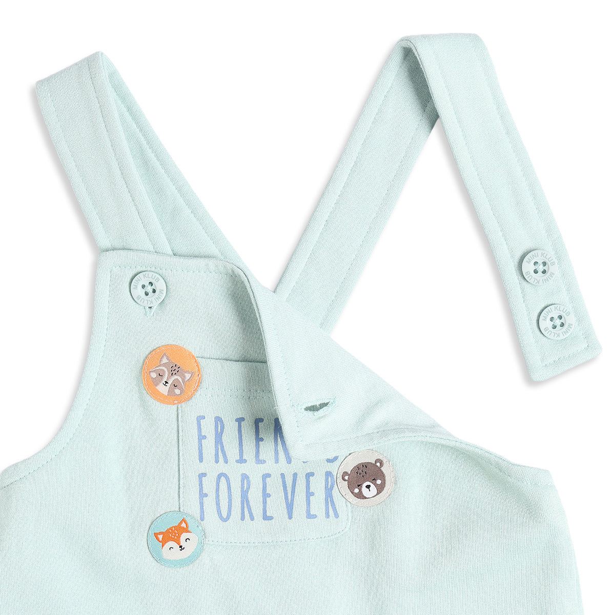 Baby Boys Mint Green and Cream Animal Printed T-Shirt and Dungaree Set Regular Fit Casual Wear
