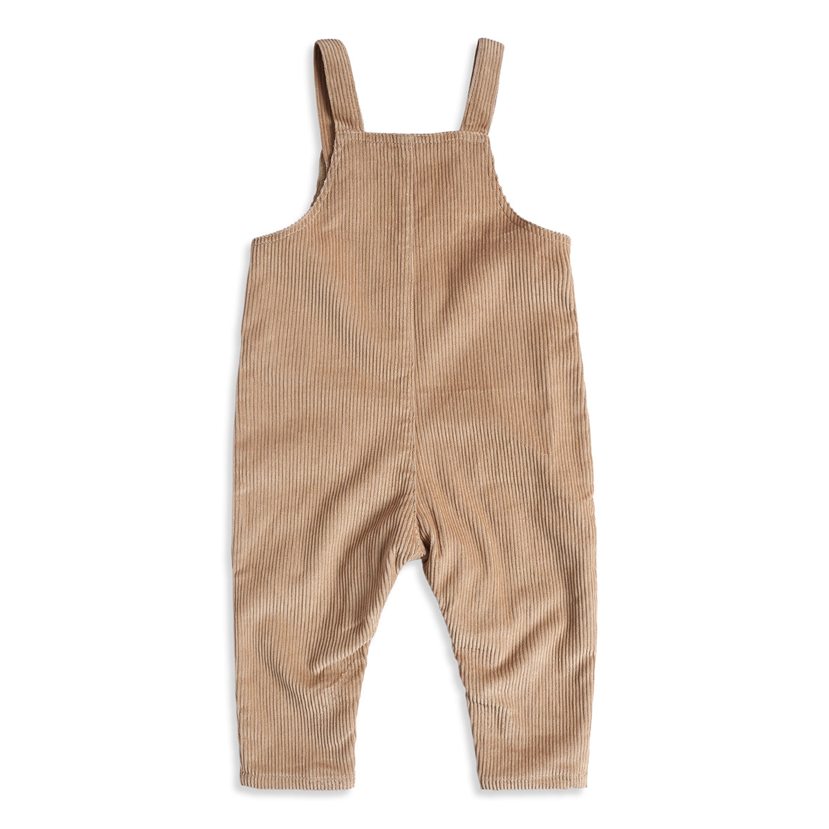 Baby Boys Beige Corduroy Dungaree with White & Beige Striped Full Sleeves T-Shirt Casual Outfit Set