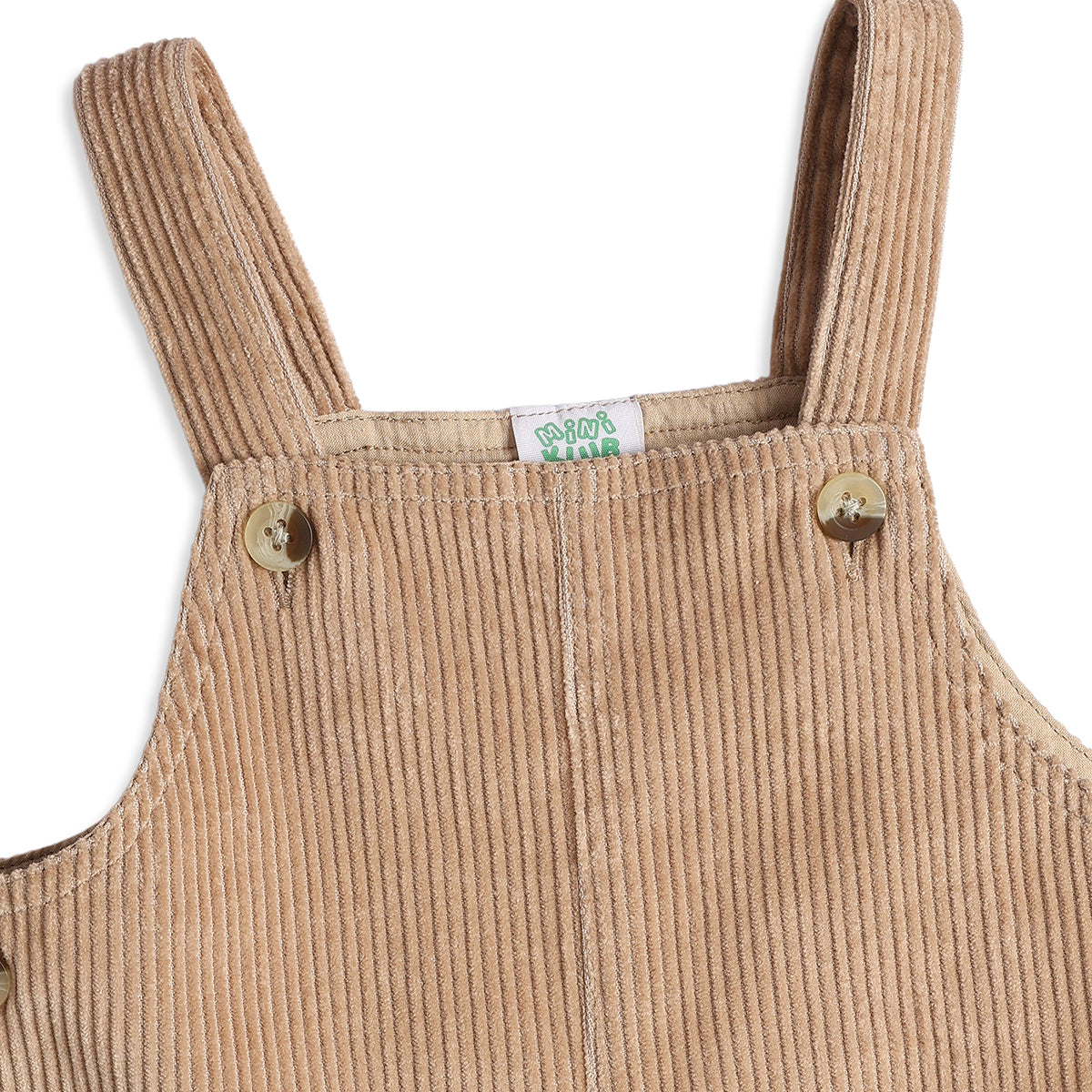 Baby Boys Beige Corduroy Dungaree with White & Beige Striped Full Sleeves T-Shirt Casual Outfit Set