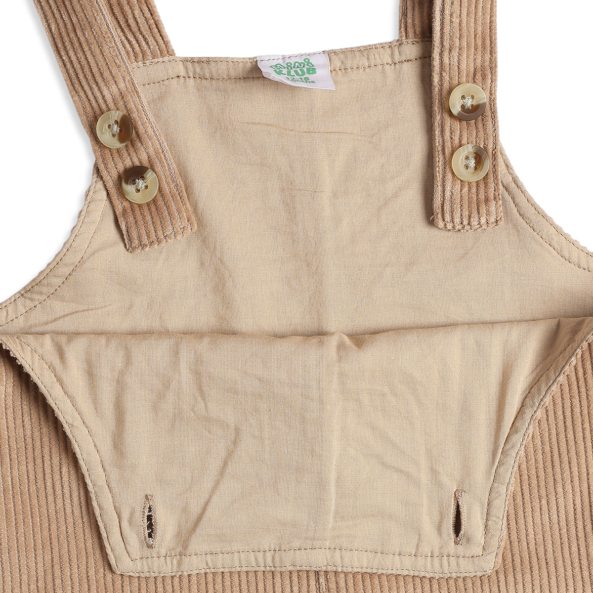 Baby Boys Beige Corduroy Dungaree with White & Beige Striped Full Sleeves T-Shirt Casual Outfit Set