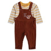 Baby Boys Brown Cotton Dungaree Set Regular Fit Casual Wear