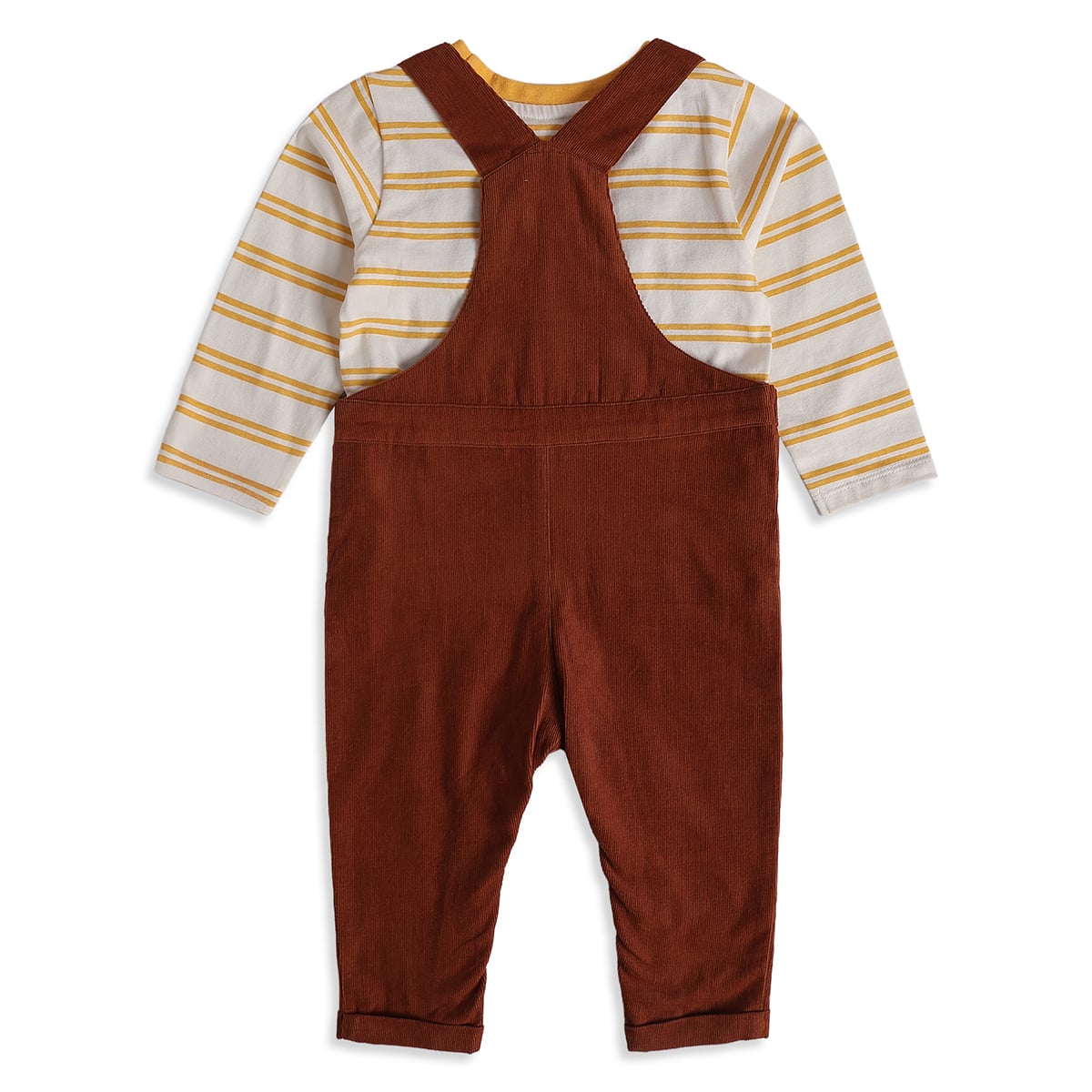 Baby Boys Brown Cotton Dungaree Set Regular Fit Casual Wear