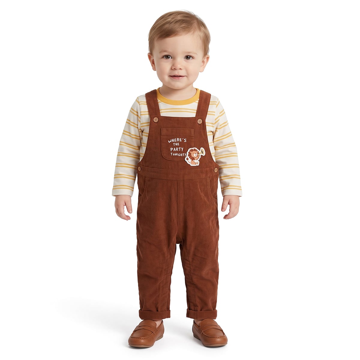 Baby Boys Brown Cotton Dungaree Set Regular Fit Casual Wear