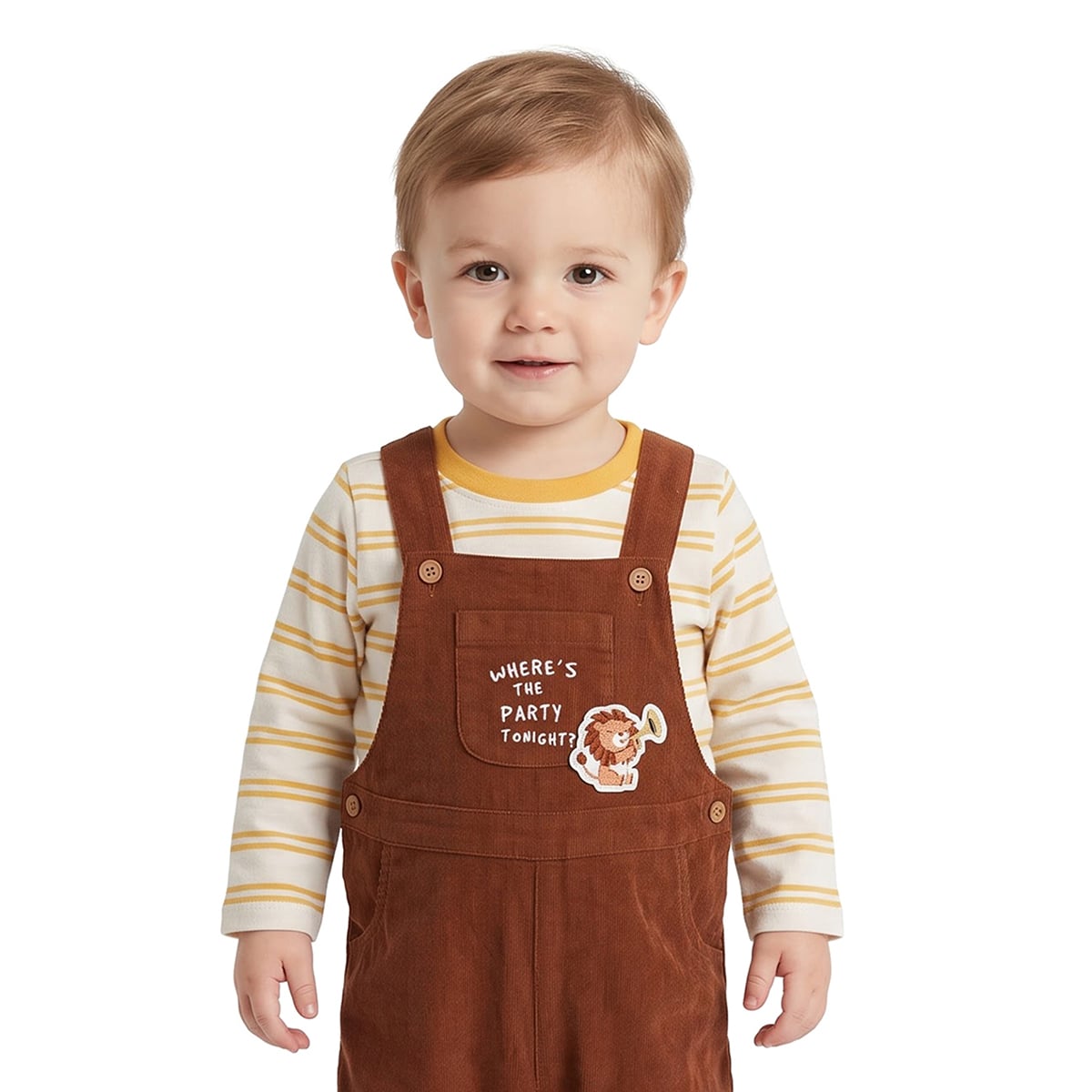 Baby Boys Brown Cotton Dungaree Set Regular Fit Casual Wear