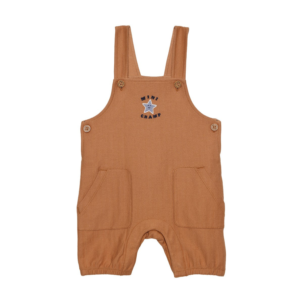 Baby Boys Brown And Blue Cotton Star Printed Embroidered Dungaree Set Regular Fit Casual Wear