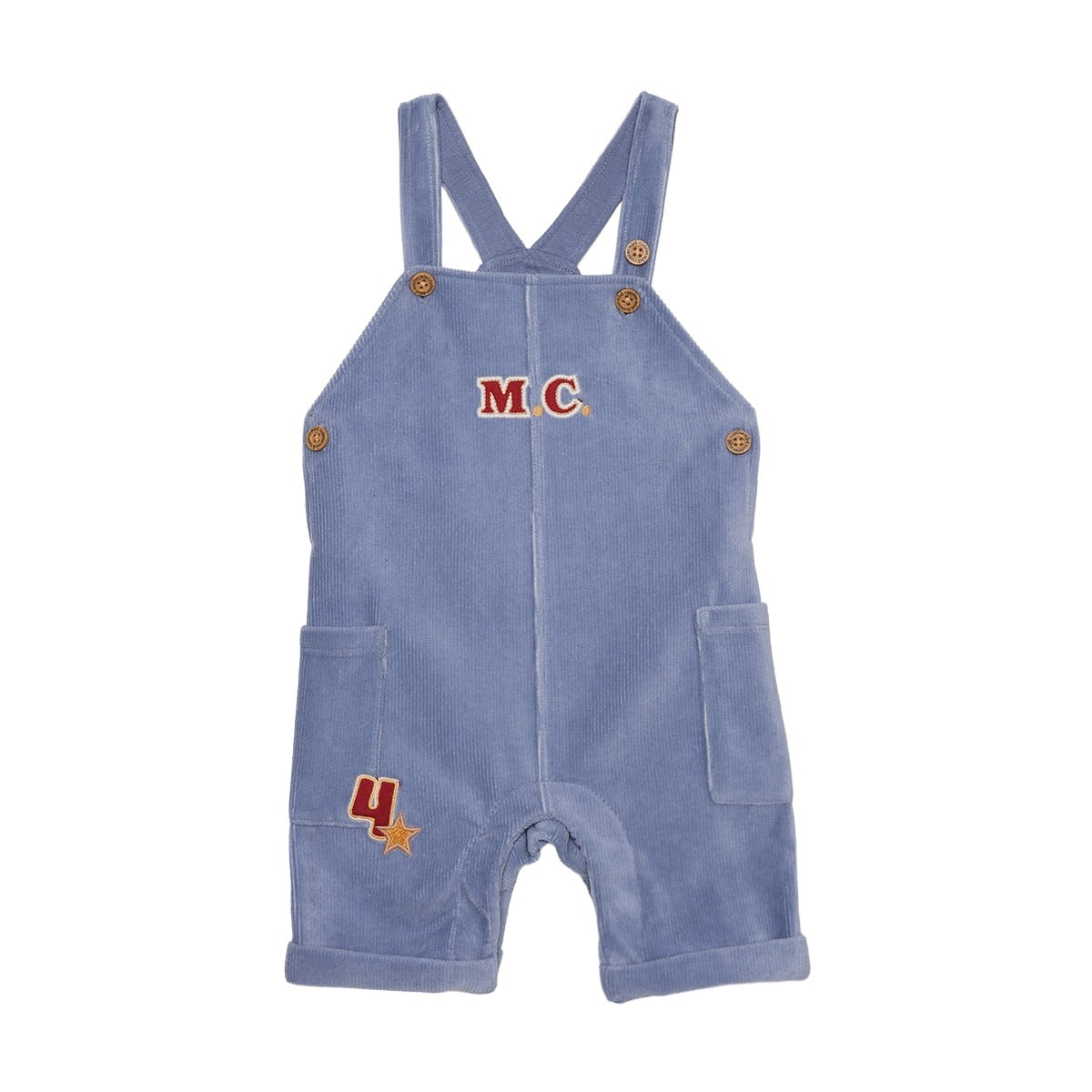 Baby Boys Blue Corduroy Dungaree And Bear Printed T-Shirt Set Pack Of 1 Regular Fit Casual Wear