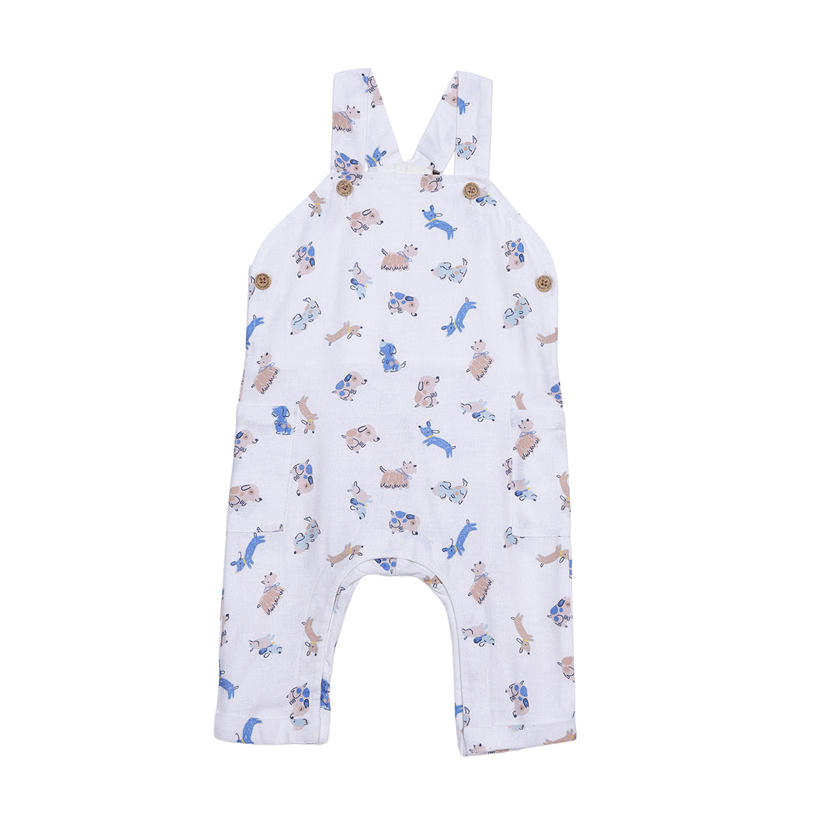 Baby Boys Blue Cotton T-Shirt And Animal Printed Dungaree Set Regular Fit Casual Wear