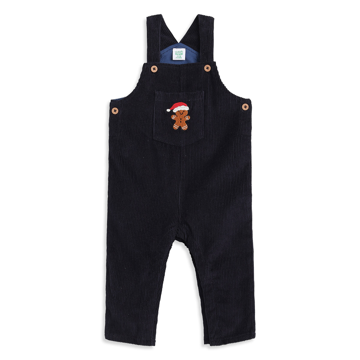 Bab y Boys Navy Blue Corduroy Dungaree with White & Navy Striped Half Sleeves T-Shirt Casual Outfit Set