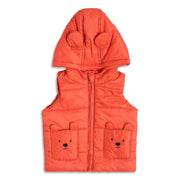 Baby Boys Orange Hooded Puffer Jacket Sleeveless Winter Vest with Animal Pocket Detail