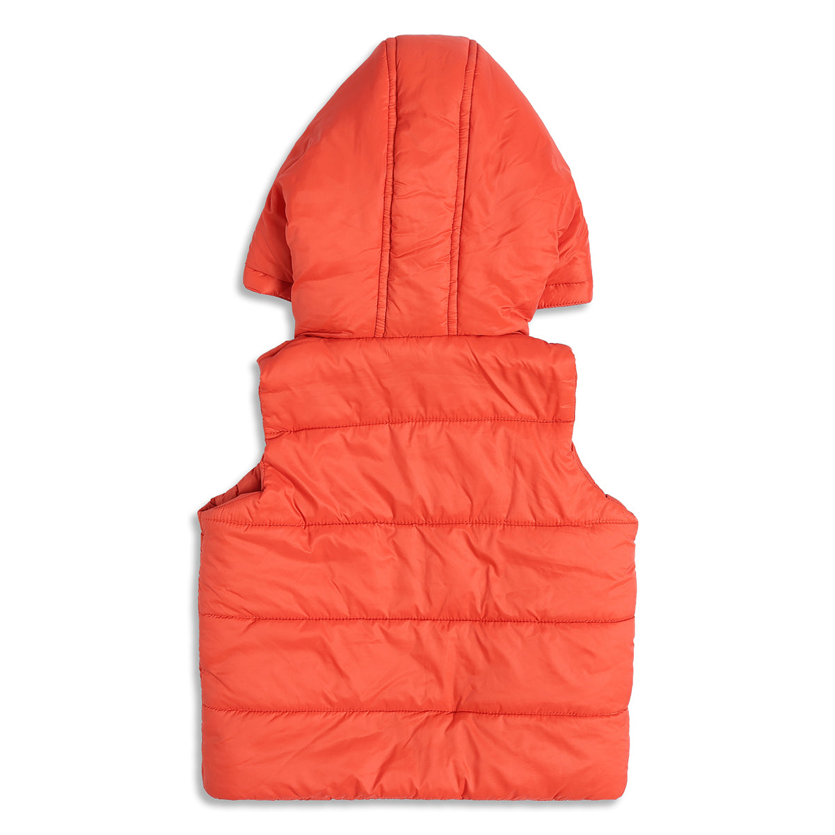 Baby Boys Orange Hooded Puffer Jacket Sleeveless Winter Vest with Animal Pocket Detail