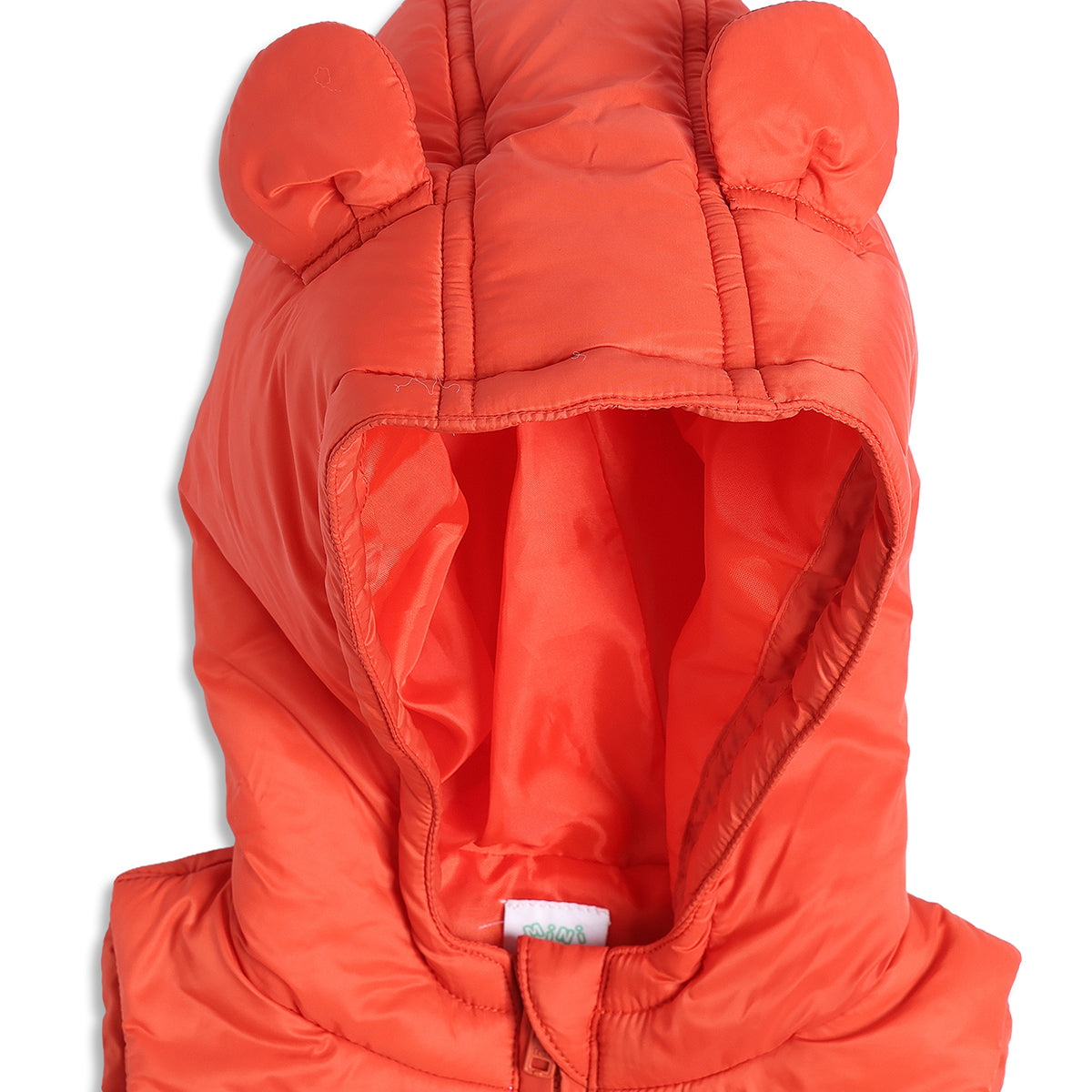 Baby Boys Orange Hooded Puffer Jacket Sleeveless Winter Vest with Animal Pocket Detail
