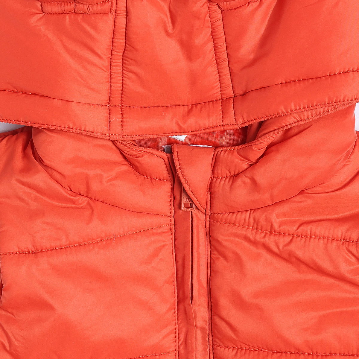 Baby Boys Orange Hooded Puffer Jacket Sleeveless Winter Vest with Animal Pocket Detail