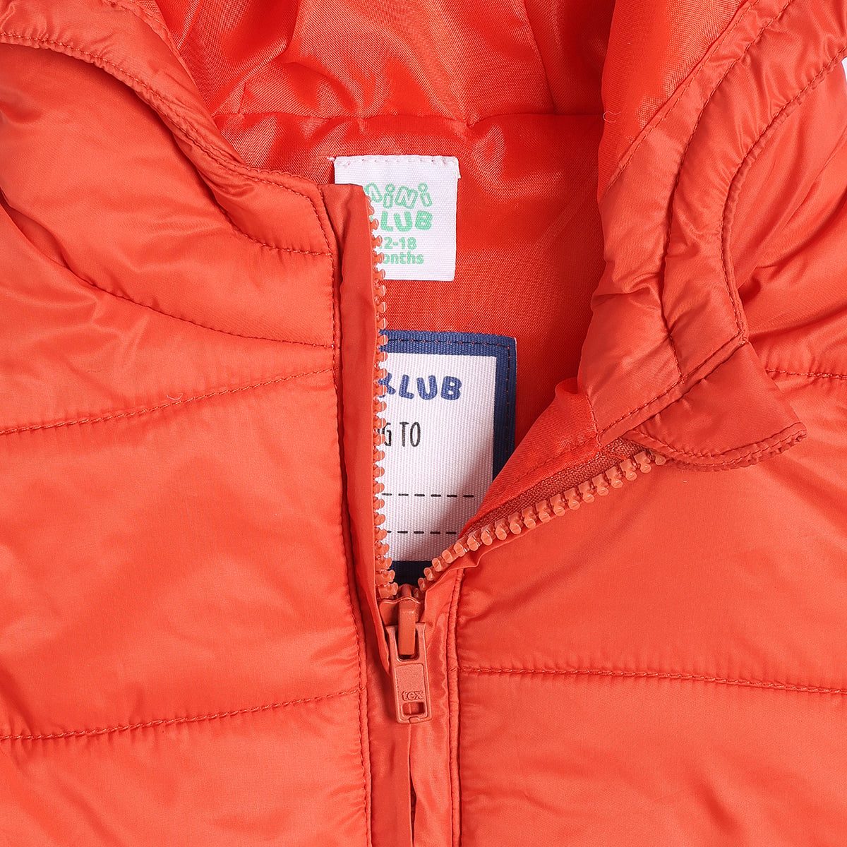 Baby Boys Orange Hooded Puffer Jacket Sleeveless Winter Vest with Animal Pocket Detail