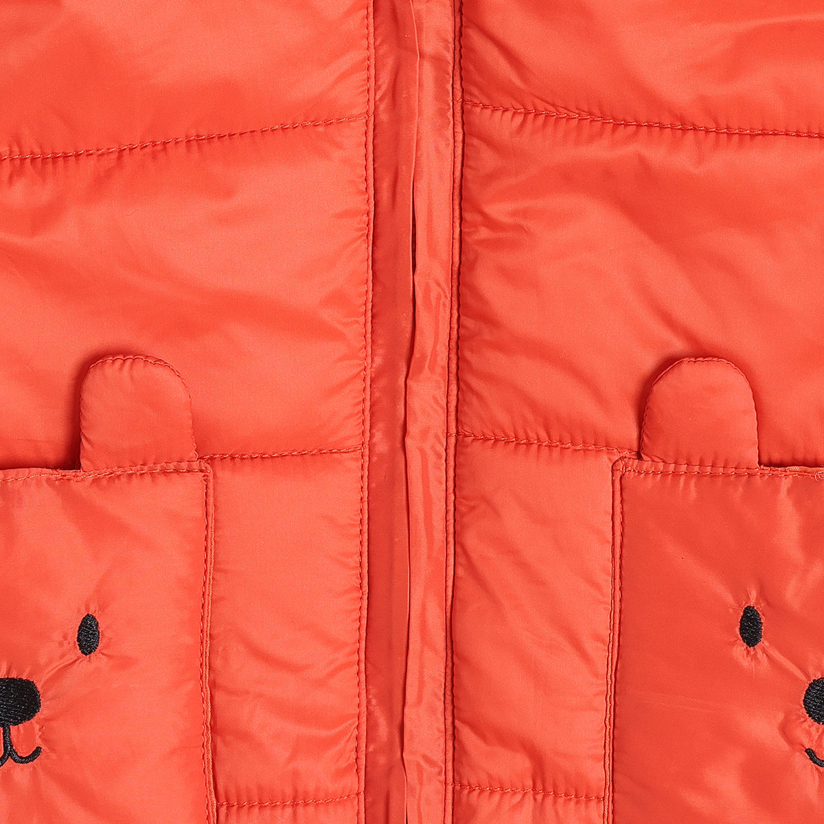 Baby Boys Orange Hooded Puffer Jacket Sleeveless Winter Vest with Animal Pocket Detail